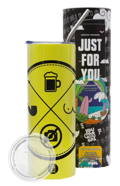 The Bachelor Rules — Neon Yellow Travel Tumbler θερμό, μεταλλικό καλαμάκι(Ανωξείδωτο 304 Food grade, BPA free, 600ml)