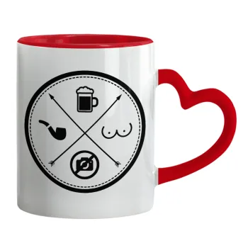 The Bachelor Rules, Mug heart red handle, ceramic, 330ml