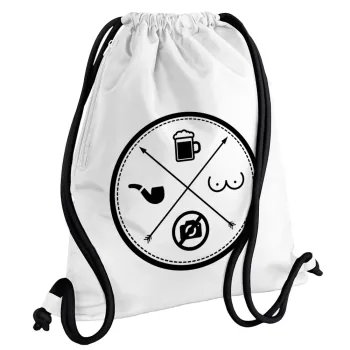 The Bachelor Rules, Backpack pouch GYMBAG white, with pocket (40x48cm) & thick cords