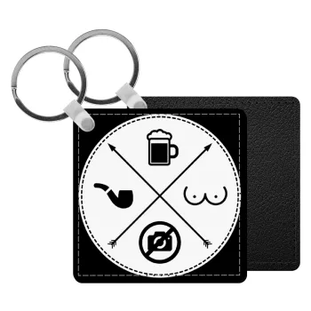 The Bachelor Rules, Μπρελόκ Δερματίνη, τετράγωνο ΜΑΥΡΟ (5x5cm)