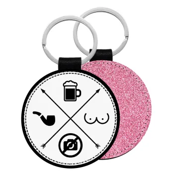 The Bachelor Rules, Μπρελόκ Δερματίνη, στρογγυλό ΡΟΖ (5cm)