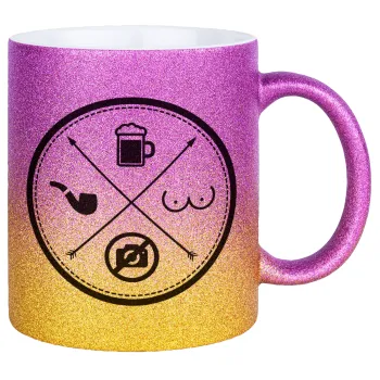 The Bachelor Rules, Κούπα Χρυσή/Ροζ Glitter, κεραμική, 330ml