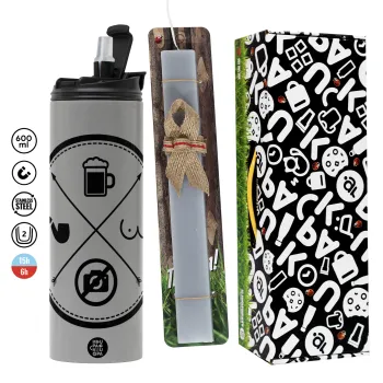 The Bachelor Rules, Πασχαλινή Λαμπάδα με Travel Tumbler θερμό (600ml, BPA free) & κερί αρωματικό πλακέ (30cm) (ΓΚΡΙ)