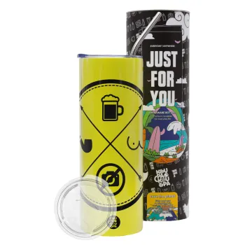The Bachelor Rules, Neon Yellow Travel Tumbler θερμό, μεταλλικό καλαμάκι(Ανωξείδωτο 304 Food grade, BPA free, 600ml)
