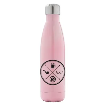 The Bachelor Rules, Metal mug thermos Pink Iridiscent (Stainless steel), double wall, 500ml