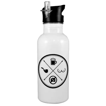The Bachelor Rules, White water bottle with straw, stainless steel 600ml