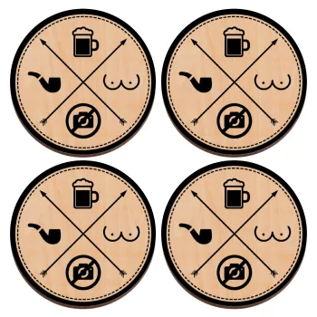 The Bachelor Rules, ΣΕΤ x4 Σουβέρ ξύλινα στρογγυλά plywood (9cm)