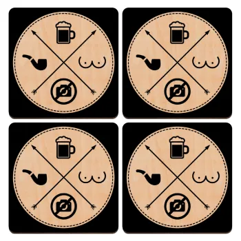 The Bachelor Rules, ΣΕΤ x4 Σουβέρ ξύλινα τετράγωνα plywood (9cm)