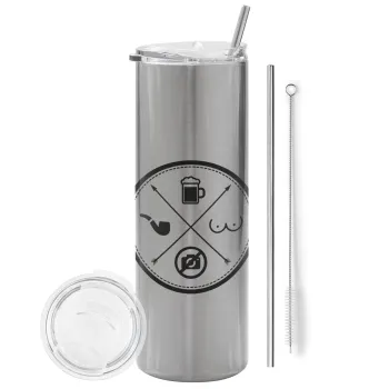 The Bachelor Rules, Tumbler stainless steel Silver 600ml, with metal straw & cleaning brush