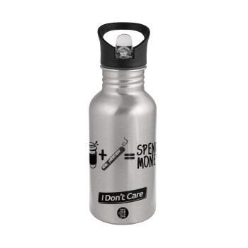 Spend Money, Water bottle Silver with straw, stainless steel 500ml