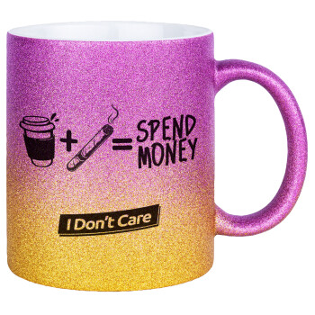Spend Money, Κούπα Χρυσή/Ροζ Glitter, κεραμική, 330ml
