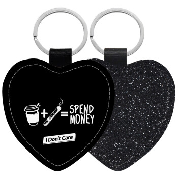 Spend Money, Μπρελόκ PU δερμάτινο glitter καρδιά ΜΑΥΡΟ