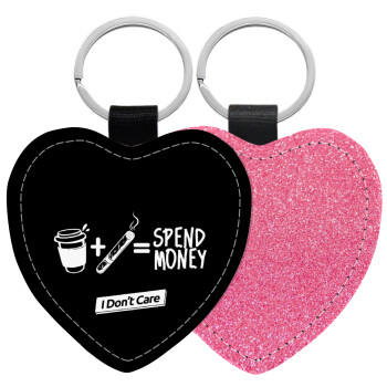 Spend Money, Μπρελόκ PU δερμάτινο glitter καρδιά ΡΟΖ