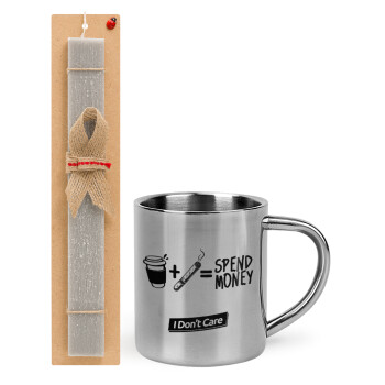 Spend Money, Easter Set, metallic thermal cup (300ml) & Easter aromatic flat candle (30cm) (GRAY)