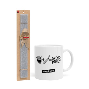 Spend Money, Easter Set, Ceramic Cup (330ml) & Easter aromatic flat candle (30cm) (GRAY)