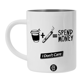 Spend Money, Λευκή Ανοξείδωτη Μεταλλική Κούπα 450ml - Διπλού Τοιχώματος 