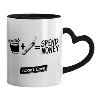 Spend Money, Κούπα καρδιά χερούλι μαύρη, κεραμική, 330ml
