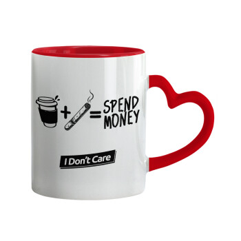 Spend Money, Mug heart red handle, ceramic, 330ml