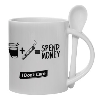 Spend Money, Ceramic coffee mug with Spoon, 330ml (1pcs)