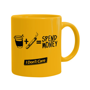 Spend Money, Ceramic coffee mug yellow, 330ml