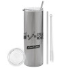 Tumbler ποτήρι θερμό Ασημένιο από ανοξείδωτο ατσάλι 600ml, με μεταλλικό καλαμάκι & βούρτσα καθαρισμού
