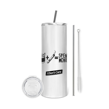Spend Money, Eco friendly stainless steel tumbler 600ml, with metal straw & cleaning brush