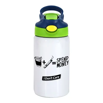 Spend Money, Children's hot water bottle, stainless steel, with safety straw, green, blue (350ml)
