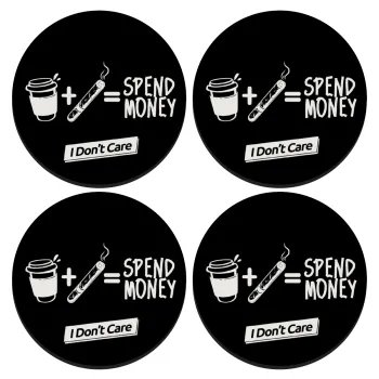 Spend Money, SET of 4 round wooden coasters (9cm)