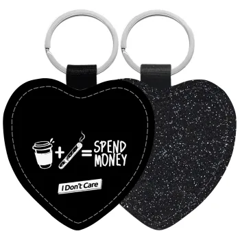 Spend Money, Μπρελόκ PU δερμάτινο glitter καρδιά ΜΑΥΡΟ