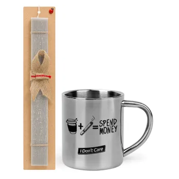 Spend Money, Πασχαλινή Λαμπάδα με μεταλλική κούπα θερμό (300ml) & κερί αρωματικό πλακέ (30cm) (ΓΚΡΙ)