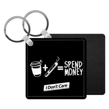 Spend Money, Μπρελόκ Δερματίνη, τετράγωνο ΜΑΥΡΟ (5x5cm)