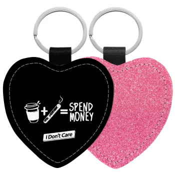 Spend Money, Μπρελόκ PU δερμάτινο glitter καρδιά ΡΟΖ