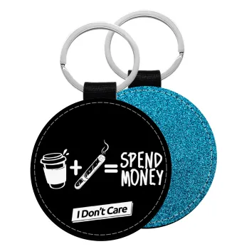 Spend Money, Μπρελόκ Δερματίνη, στρογγυλό ΜΠΛΕ (5cm)