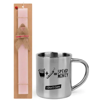 Spend Money, Πασχαλινή Λαμπάδα με μεταλλική κούπα θερμό (300ml) & κερί αρωματικό πλακέ (30cm) (ΡΟΖ)