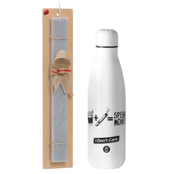 Spend Money, Easter Set, metallic stainless thermos bottle (500ml) & scented flat Easter candle (30cm) (GRAY)