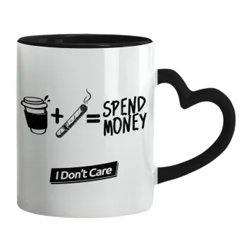 Spend Money, Κούπα καρδιά χερούλι μαύρη, κεραμική, 330ml