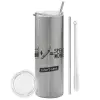 Tumbler ποτήρι θερμό Ασημένιο από ανοξείδωτο ατσάλι 600ml, με μεταλλικό καλαμάκι & βούρτσα καθαρισμού