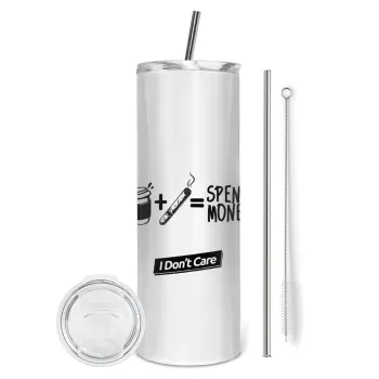 Spend Money, Tumbler ποτήρι θερμό από ανοξείδωτο ατσάλι 600ml, με μεταλλικό καλαμάκι & βούρτσα καθαρισμού