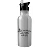 Water bottle Silver with straw, stainless steel 600ml
