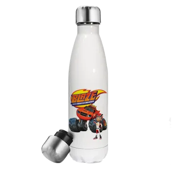 Ο Μπλέιζ και οι Φίλοι του, Μεταλλικό παγούρι θερμός Λευκό (Stainless steel), διπλού τοιχώματος, 500ml