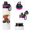 Metallic water bottle with safety lid, 850ml aluminum