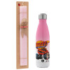 Easter Set, Metallic pink/white (Stainless steel) thermos, double-walled, 500ml & aromatic flat Easter candle (30cm) (PINK)