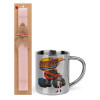 Easter Set, metallic thermal cup (300ml) & aromatic flat Easter candle (30cm) (PINK)