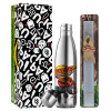 Easter Set, metallic stainless thermos flask (500ml) & scented flat Easter candle (30cm) (GRAY)