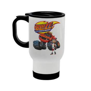 Ο Μπλέιζ και οι Φίλοι του, Κούπα ταξιδιού ανοξείδωτη με καπάκι, διπλού τοιχώματος (θερμό) λευκή 450ml