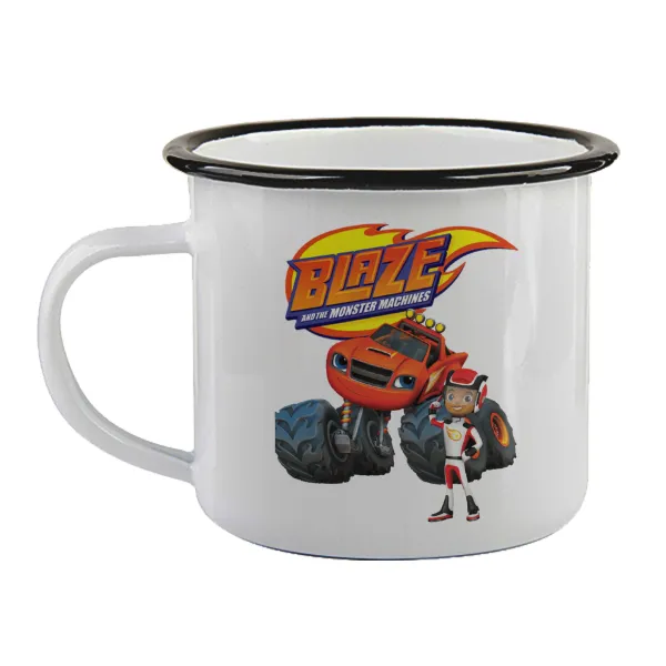 Ο Μπλέιζ και οι Φίλοι του — Enamel mug with black rim, 360ml