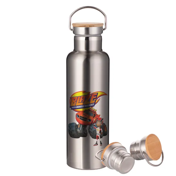 Ο Μπλέιζ και οι Φίλοι του — Stainless steel Silver with wooden lid (bamboo), double wall, 750ml