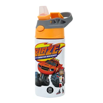 Ο Μπλέιζ και οι Φίλοι του, Παιδικό παγούρι θερμό, ανοξείδωτο, με καλαμάκι ασφαλείας, Πορτοκαλί/Γκρι (360ml) BPA-FREE