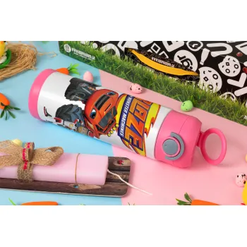 Ο Μπλέιζ και οι Φίλοι του, Πασχαλινή Λαμπάδα με Παιδικό παγούρι θερμό, ανοξείδωτο, με καλαμάκι ασφαλείας, ΡΟΖ (500ml)