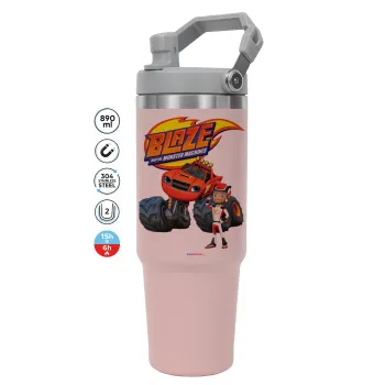 Ο Μπλέιζ και οι Φίλοι του, ΡΟΖ χρώματος Θερμός Ανοξείδωτο 890ml (30oz) με χερούλι
